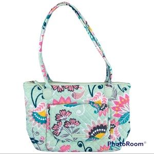 Vera Bradley Carson North South Quilted Tote Mint Green Floral GUC